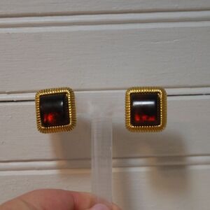 Vintage Avon stud Earrings Gold‎ Tone Tortoise Shell Chunky Preppy 80s 90s Retro